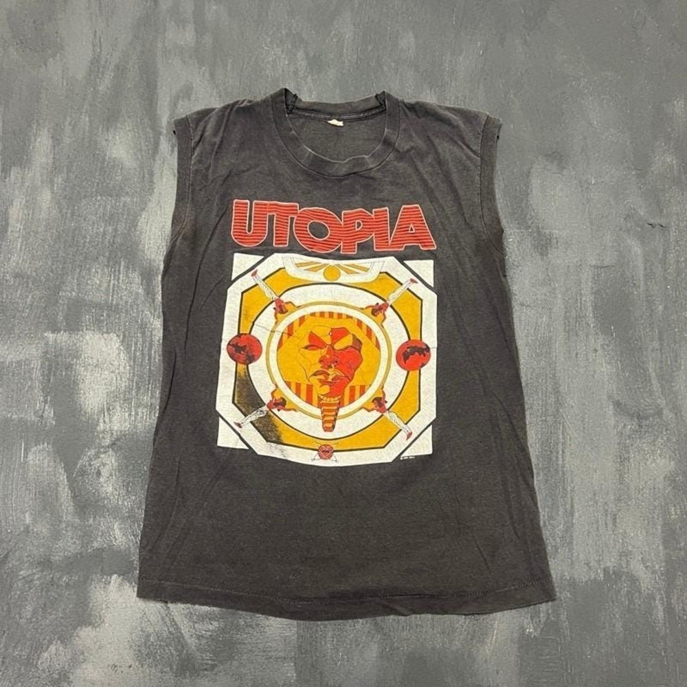 Vintage Utopia Shirt Mens Small Black 1984 Tour Sleeveless USA